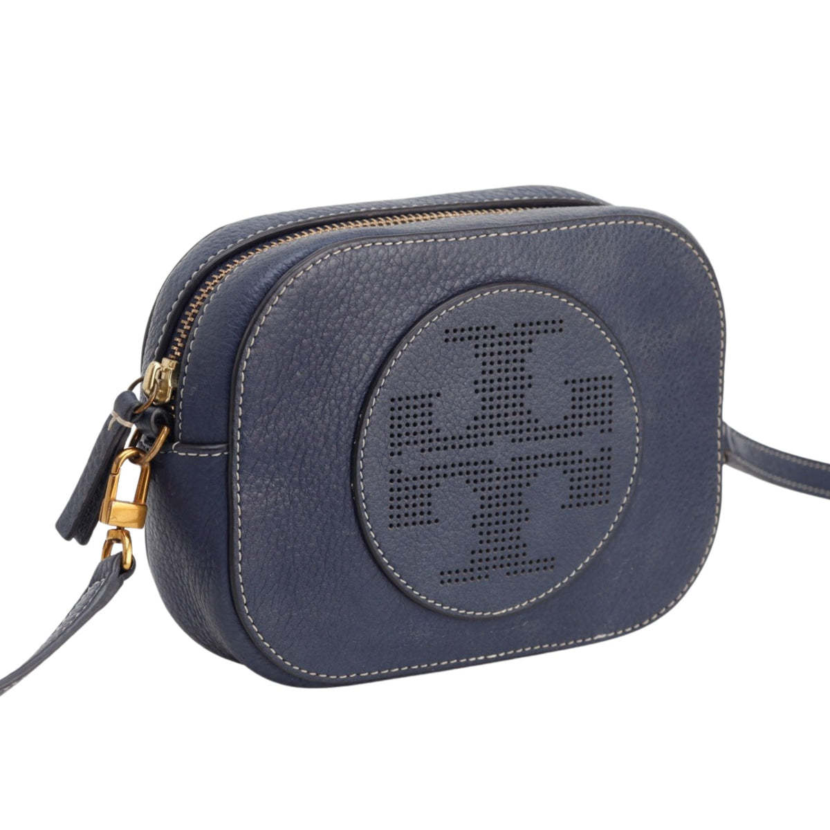 Tory Burch Perry Bombe – Bolso bandolera de piel azul marino con logo perforado