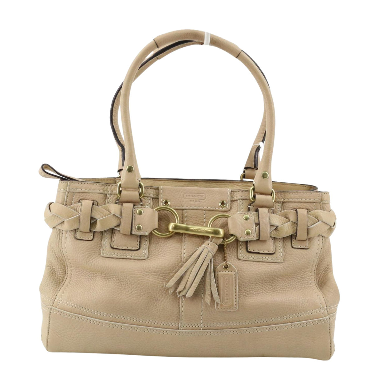 Coach Hamptons Braided Vintage – Bolso de piel beige con trenzado y herrajes dorados
