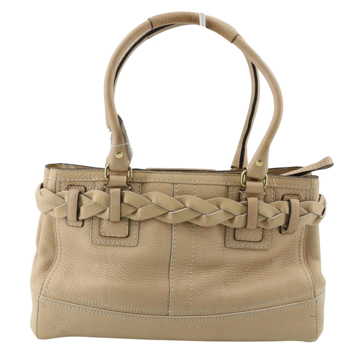 Coach Hamptons Braided Vintage – Bolso de piel beige con trenzado y herrajes dorados