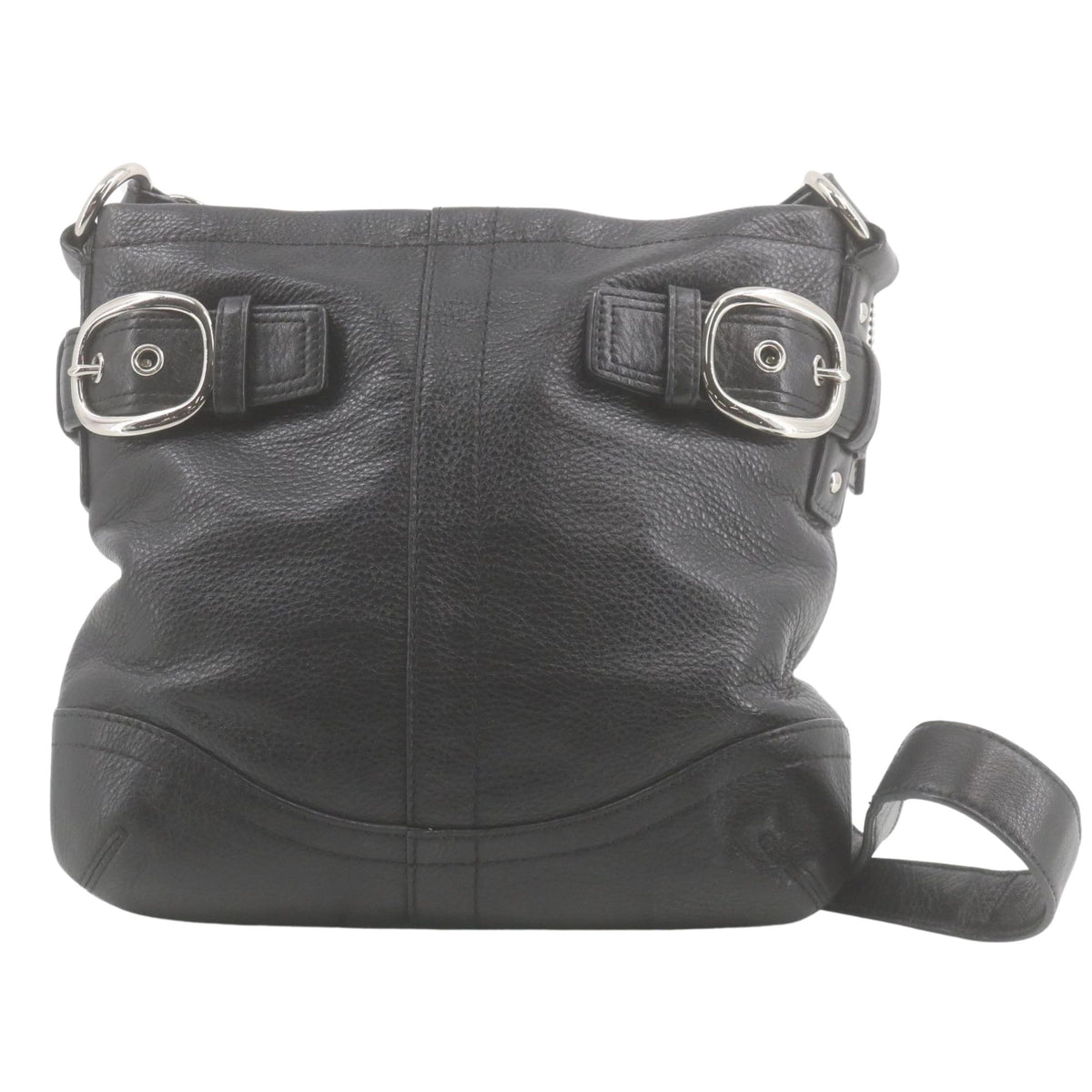Coach – Bolso bandolera de piel negra con doble hebilla plateada