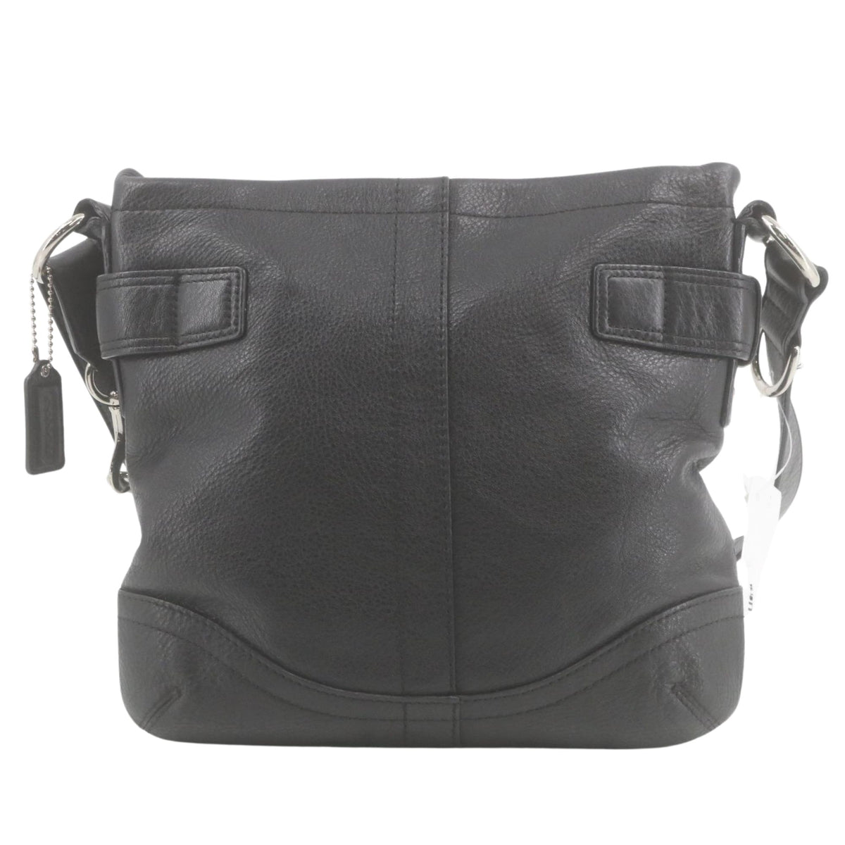 Coach – Bolso bandolera de piel negra con doble hebilla plateada