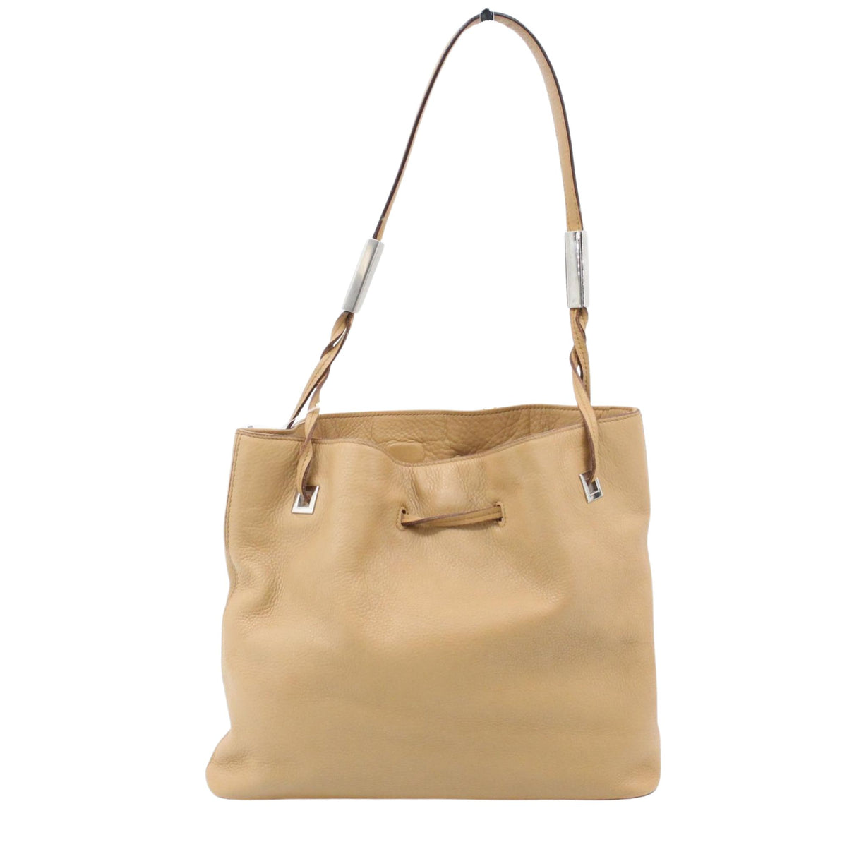 Bally – Bolso de hombro de piel beige camel con detalles metálicos plateados