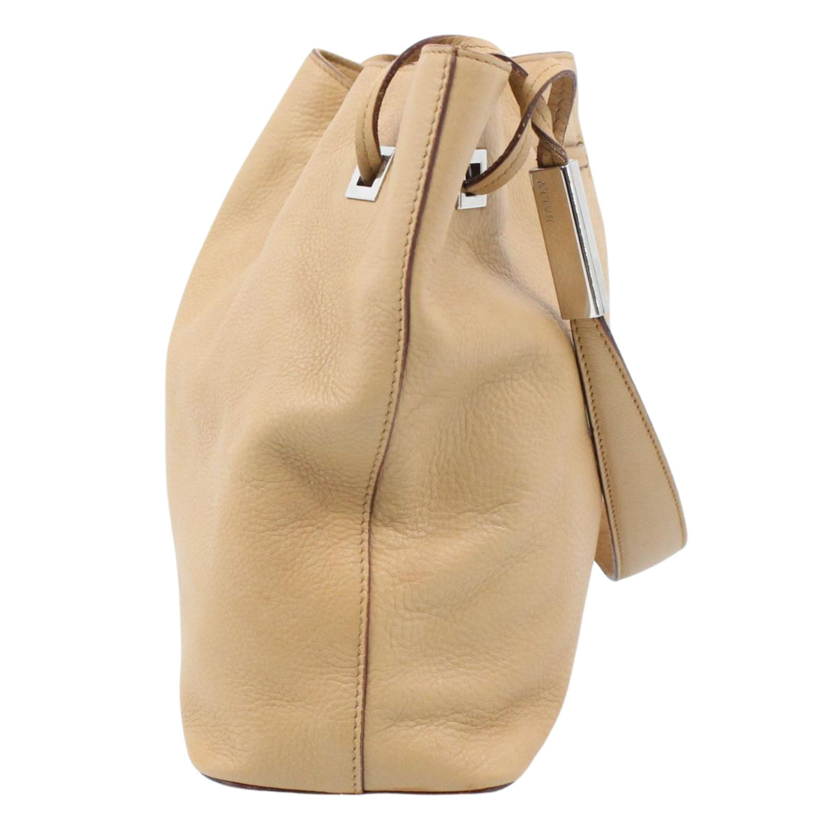 Bally – Bolso de hombro de piel beige camel con detalles metálicos plateados