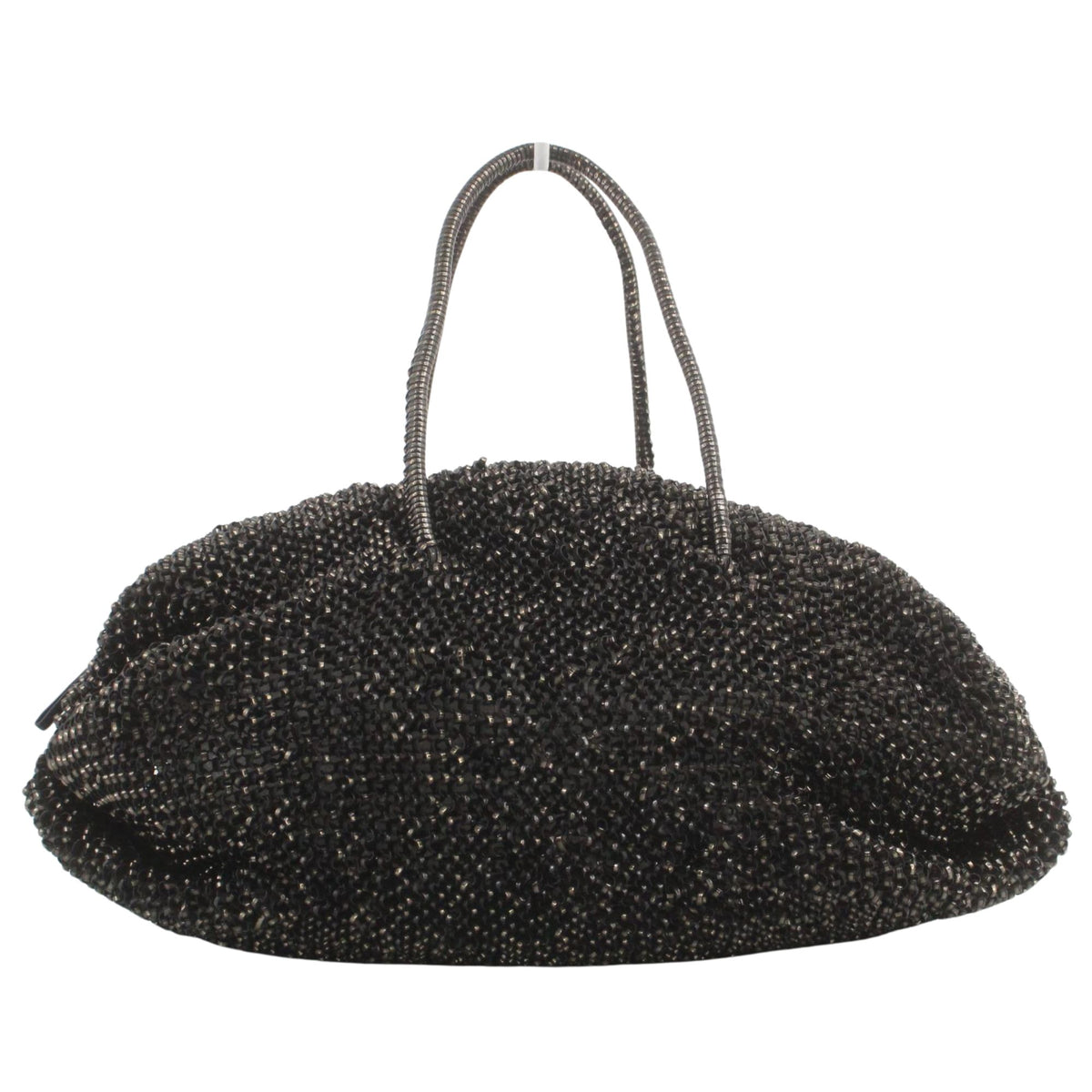 ANTEPRIMA – Bolso de malla metálica negra con diseño fruncido y asas largas