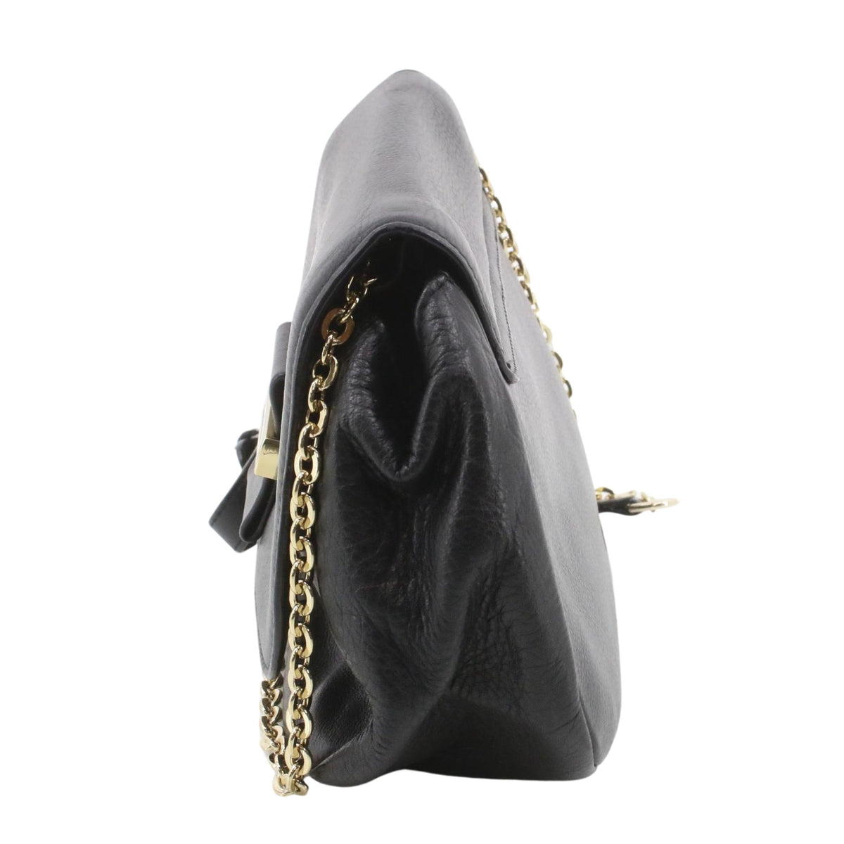 See by Chloé – Bolso bandolera de piel negra con cadena dorada y solapa
