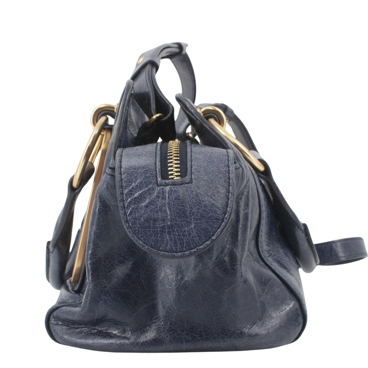 See by Chloé Paige – Bolso de piel azul marino con herrajes dorados y bandolera