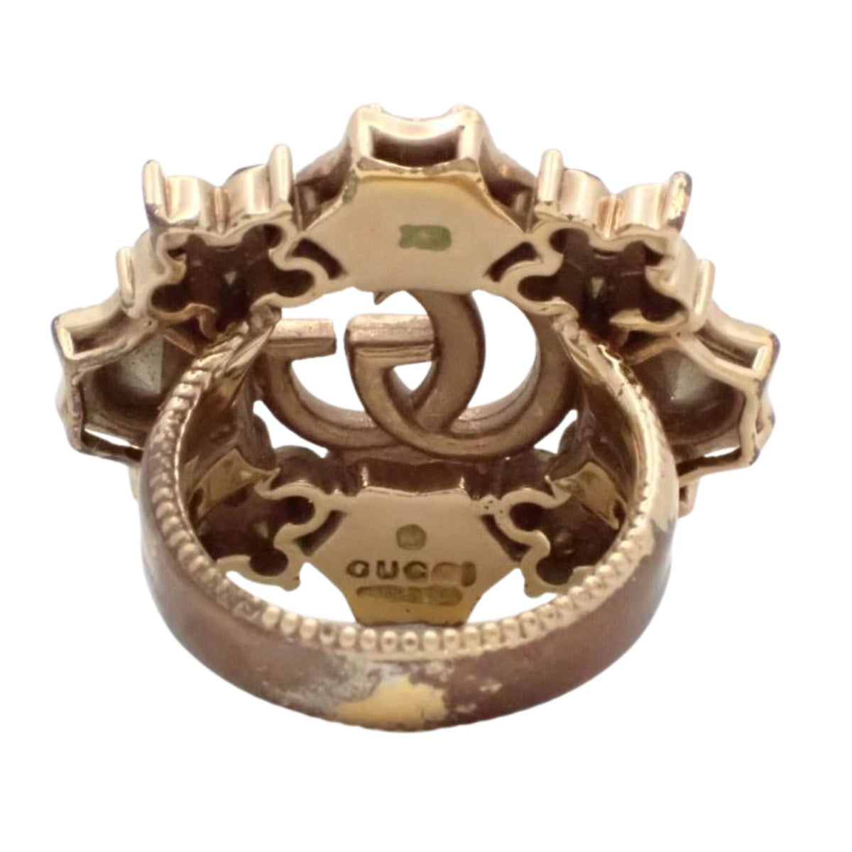 Gucci Double G Crystal Flower – Anillo dorado con cristales iridiscentes