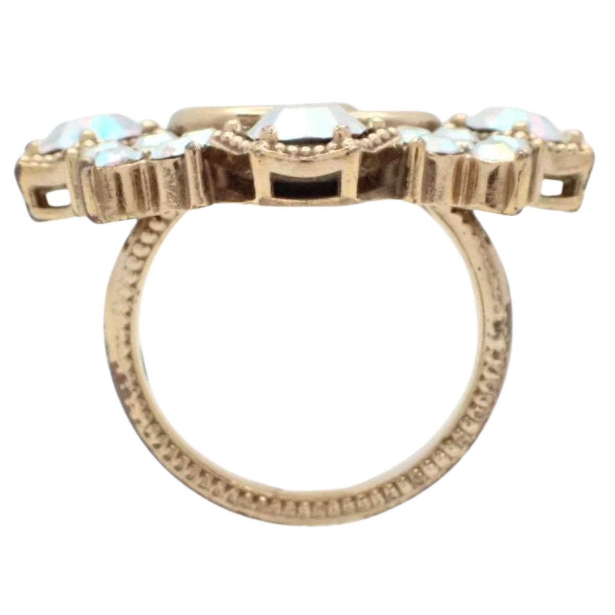 Gucci Double G Crystal Flower – Anillo dorado con cristales iridiscentes