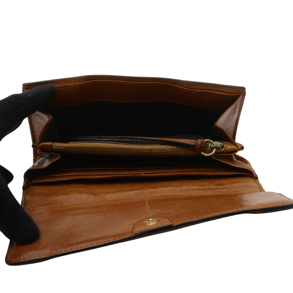 Chloé – Cartera de piel marrón coñac con placa dorada