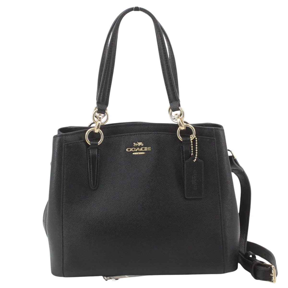 Coach – Bolso de piel negra texturizada con asas y bandolera