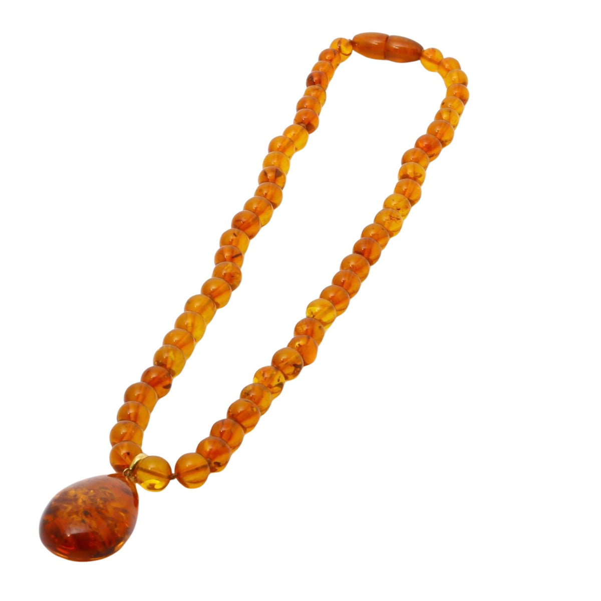 Collar de ámbar natural color miel con colgante de lágrima desmontable y reasa de oro de 18 quilates – 57 cm