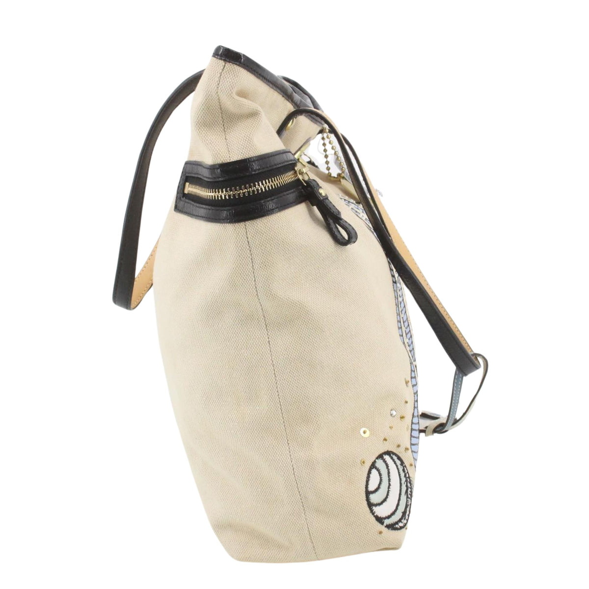 Coach 14998 – Bolso tote de lona crema con ilustración marinera y detalles de piel