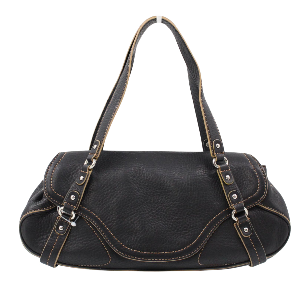 Cole Haan Vintage – Bolso de hombro East-West de piel negra con pespuntes en contraste