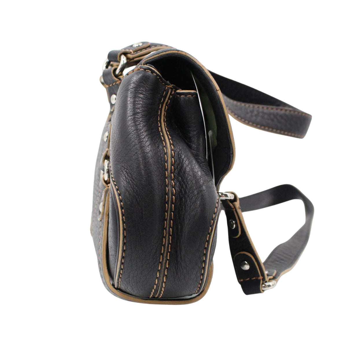 Cole Haan Vintage – Bolso de hombro East-West de piel negra con pespuntes en contraste