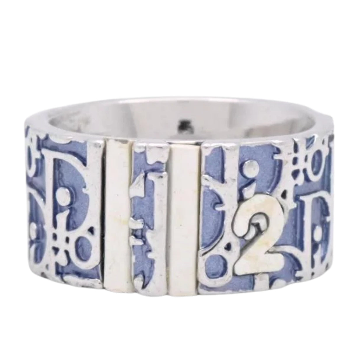 Christian Dior Vintage Trotter nº 2 – Anillo azul y plateado de la época John Galliano