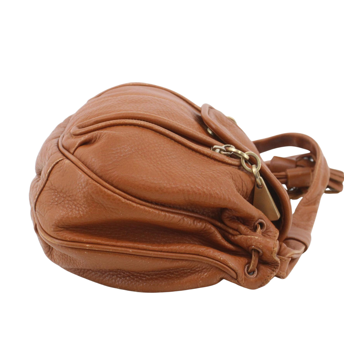 See by Chloé Cherry – Bolso vintage de piel marrón coñac con borla y cremalleras doradas
