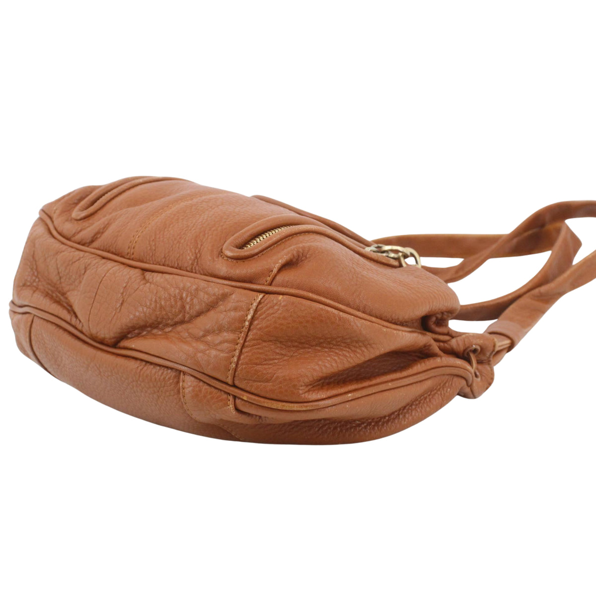 See by Chloé Cherry – Bolso vintage de piel marrón coñac con borla y cremalleras doradas