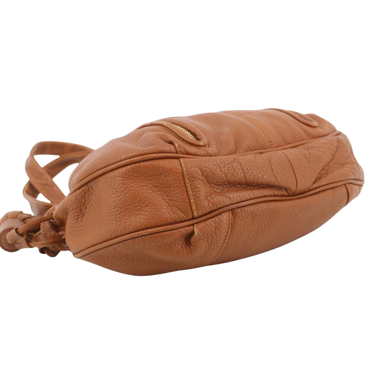See by Chloé Cherry – Bolso vintage de piel marrón coñac con borla y cremalleras doradas