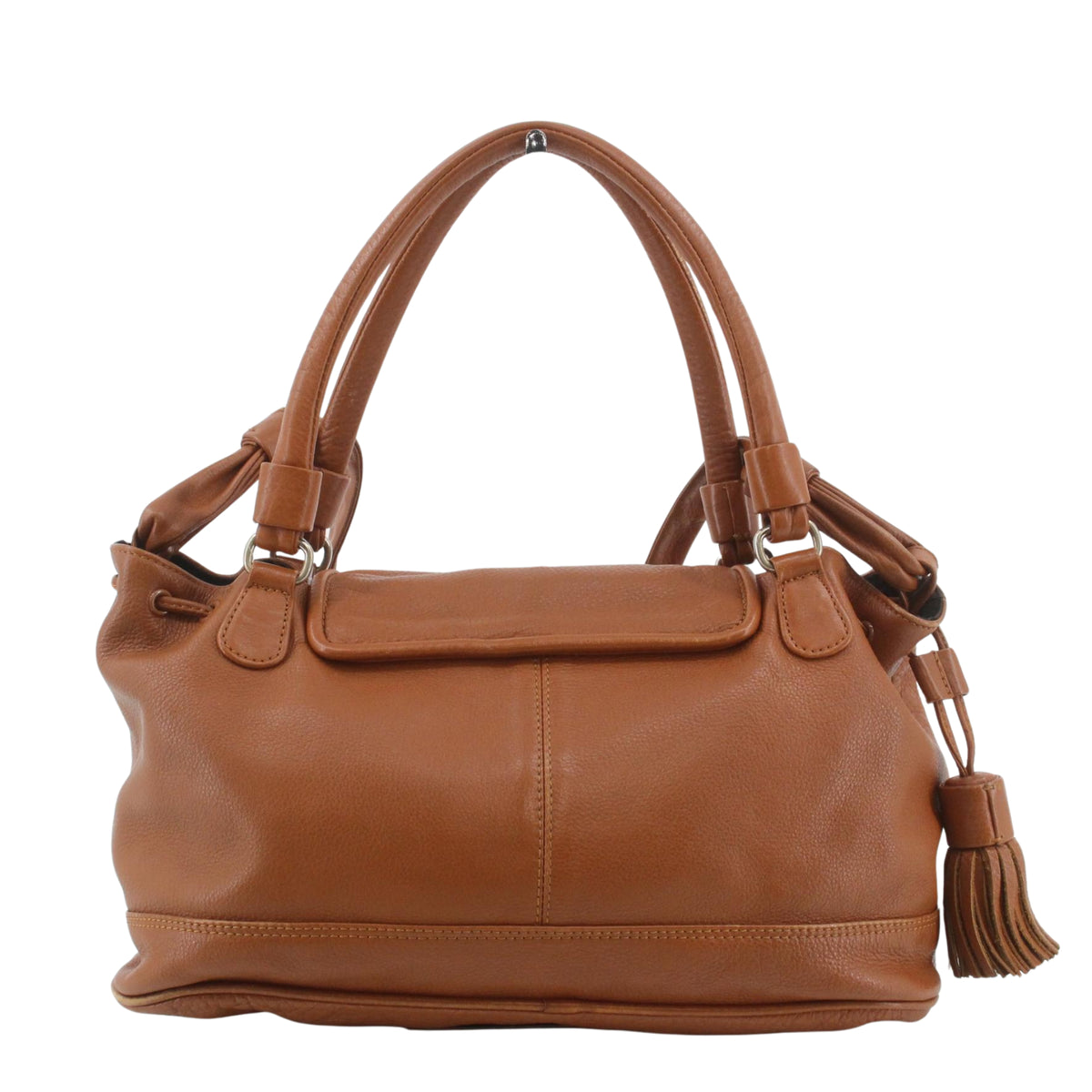 See by Chloé Cherry – Bolso vintage de piel coñac con doble asa, bandolera y borla