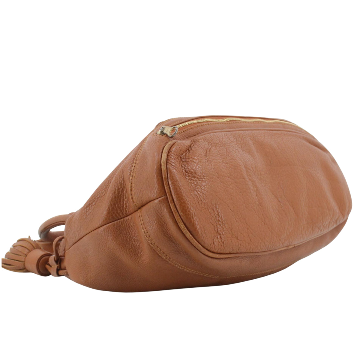 See by Chloé Cherry – Bolso vintage de piel coñac con doble asa, bandolera y borla