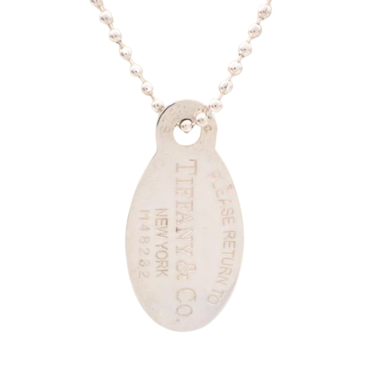 Tiffany & Co. Return to Tiffany – Collar de plata 925 con placa ovalada y cadena de bolas de 84 cm