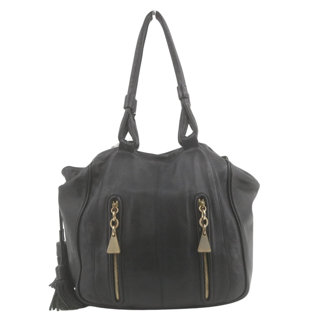 See by Chloé – Bolso de piel negra con doble cremallera dorada y borlas