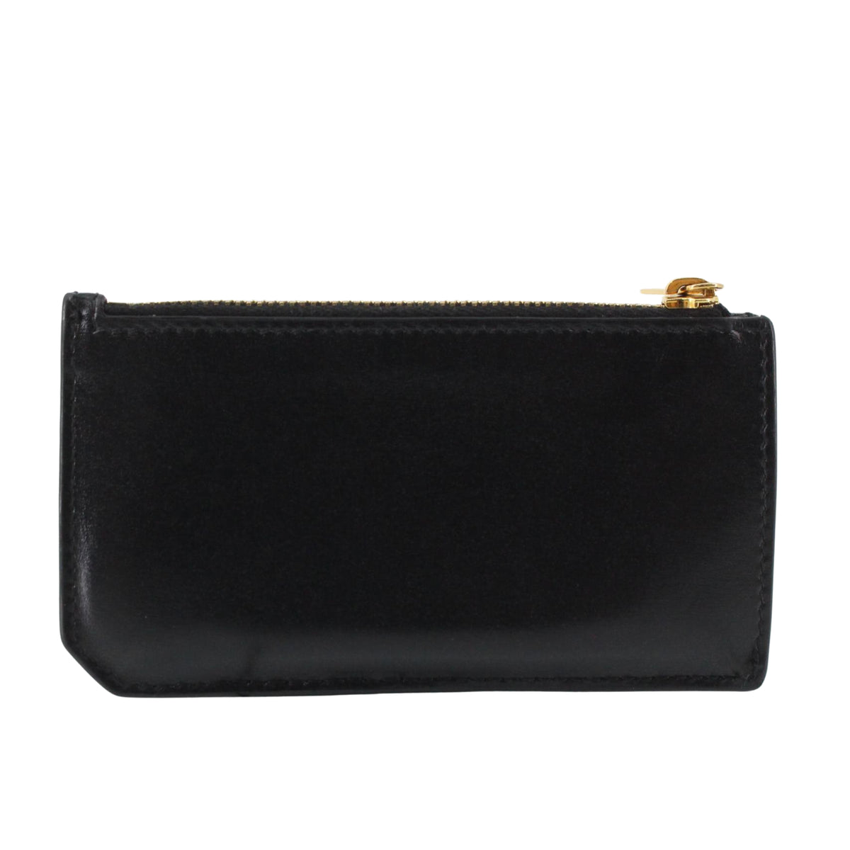 Saint Laurent YSL Tarjetero de Piel Negra con Cremallera y Monograma Dorado