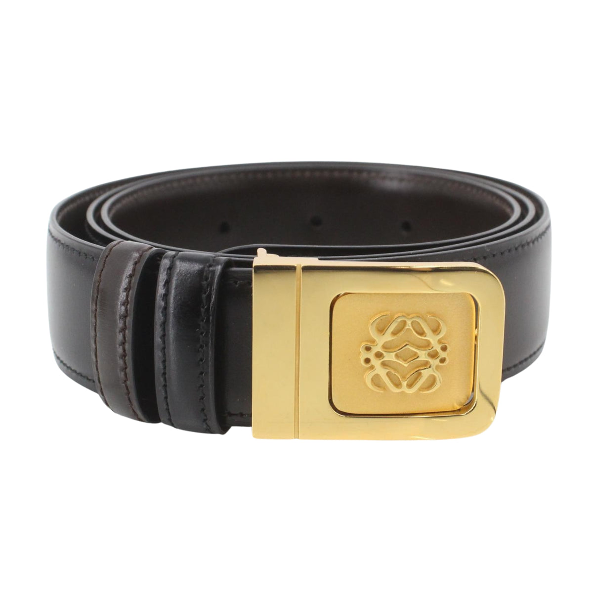 Loewe 150 Aniversario – Cinturón Vintage Reversible Negro y Marrón con Hebilla Dorada