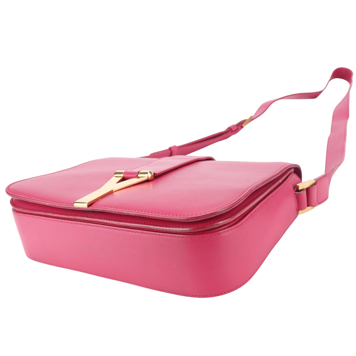 Saint Laurent Y Line Vintage – Bolso Bandolera de Piel Rosa Fucsia con Cierre Dorado