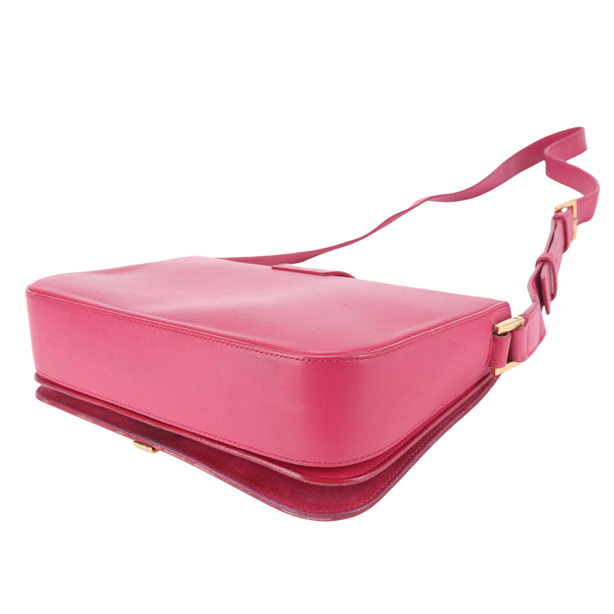 Saint Laurent Y Line Vintage – Bolso Bandolera de Piel Rosa Fucsia con Cierre Dorado
