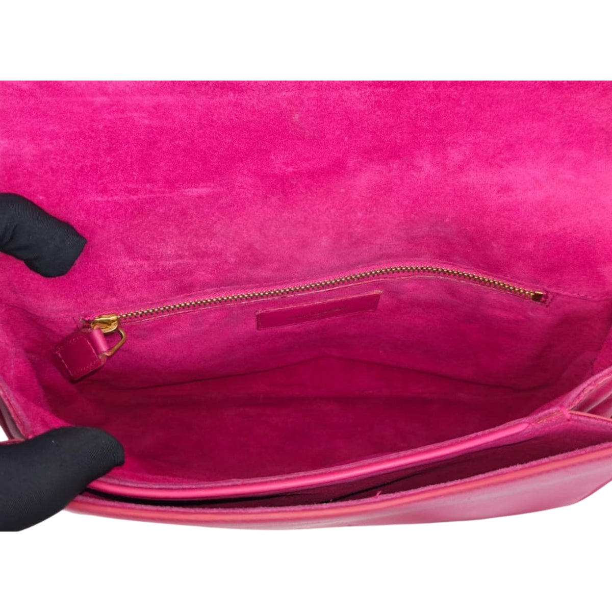 Saint Laurent Y Line Vintage – Bolso Bandolera de Piel Rosa Fucsia con Cierre Dorado