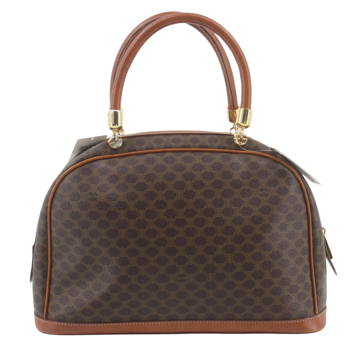 Céline Vintage Macadam – Bolso Bowling de Mano Marrón y Piel Camel