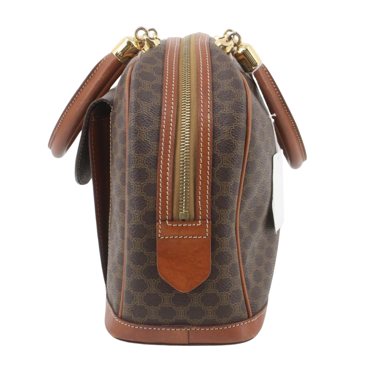 Céline Vintage Macadam – Bolso Bowling de Mano Marrón y Piel Camel
