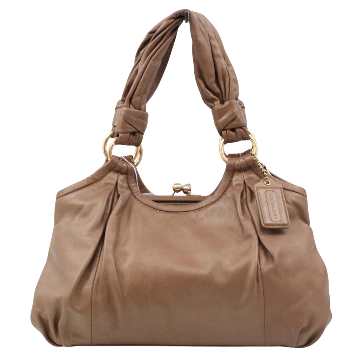 Coach Vintage – Bolso de Hombro de Piel Marrón Taupe con Asa Fruncida