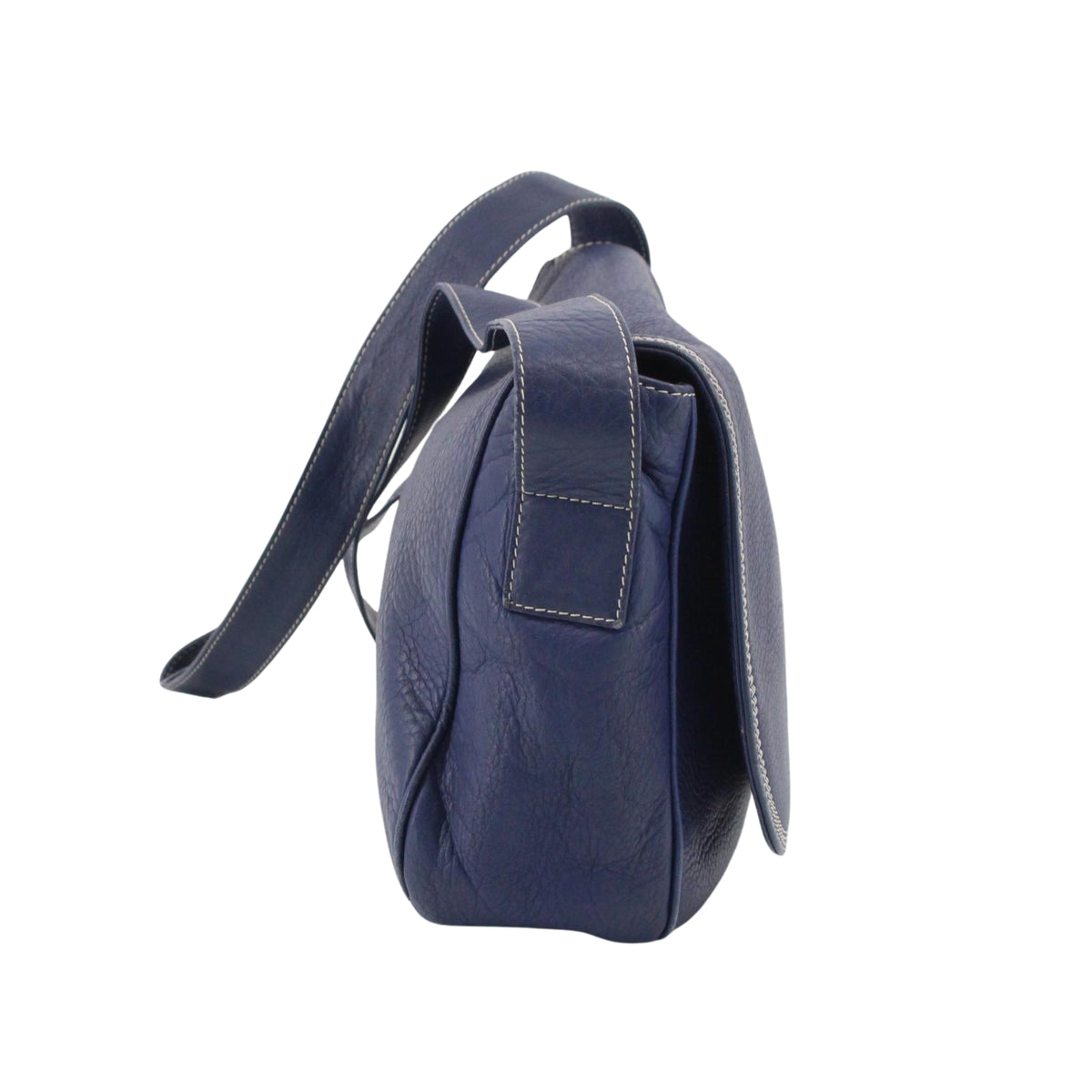 Loewe Bolso Bandolera Vintage de Piel Azul Marino con Anagrama Grabado y Solapa