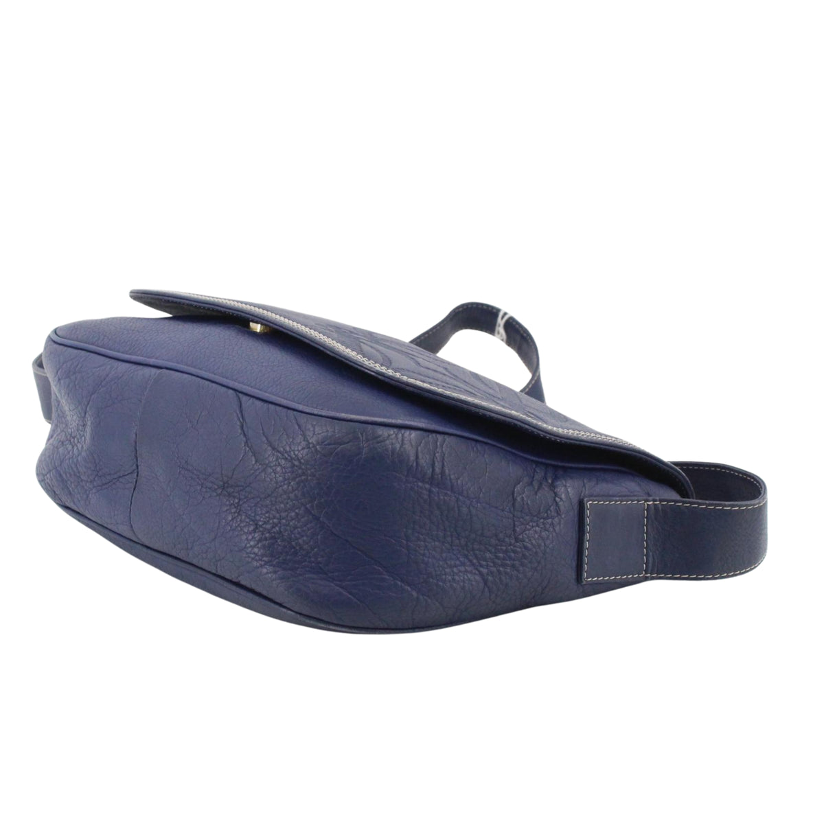 Loewe Bolso Bandolera Vintage de Piel Azul Marino con Anagrama Grabado y Solapa