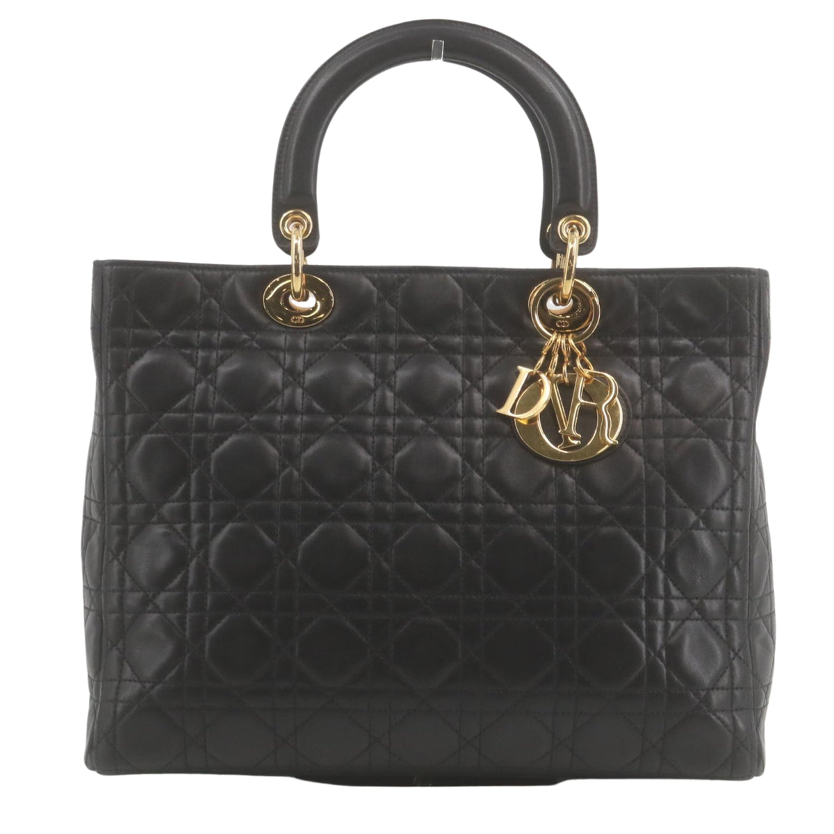 Christian Dior Lady Dior Cannage Vintage – Bolso de Piel Negra con Herrajes Dorados