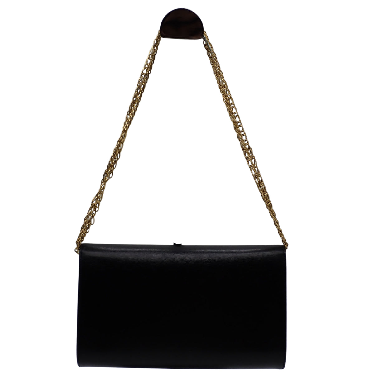 Cartier Vintage Bolso de Fiesta de Piel Negra con Cadena Dorada y Detalle de Zafiro
