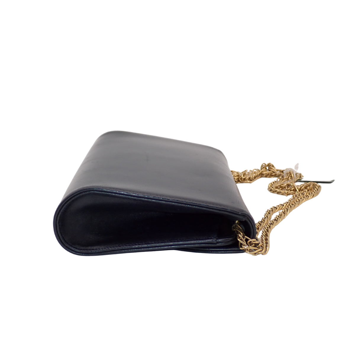 Cartier Vintage Bolso de Fiesta de Piel Negra con Cadena Dorada y Detalle de Zafiro