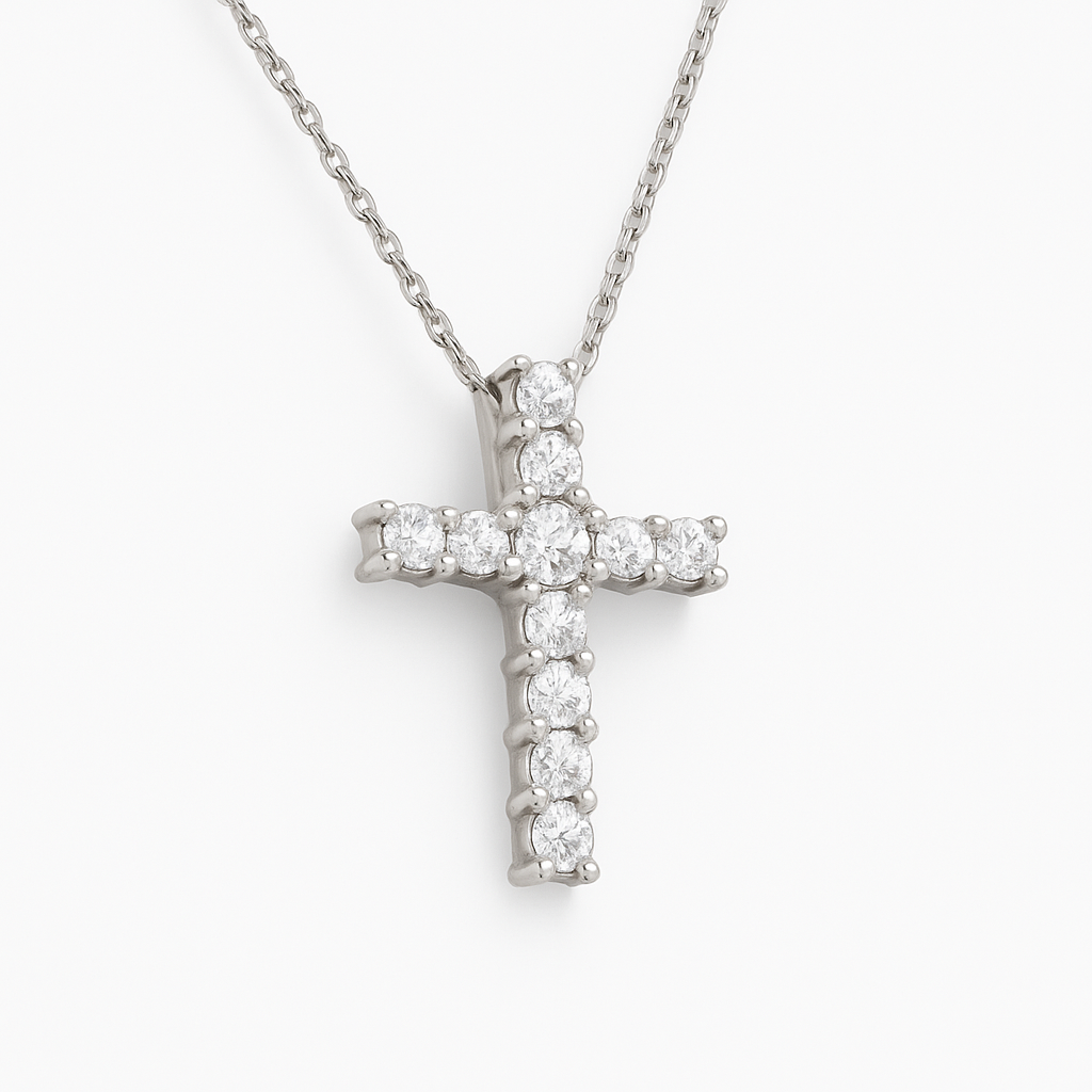 COLGANTE CRUZ en Oro BLANCO de 18 Kts con DIAMANTES Talla BRILLANTE