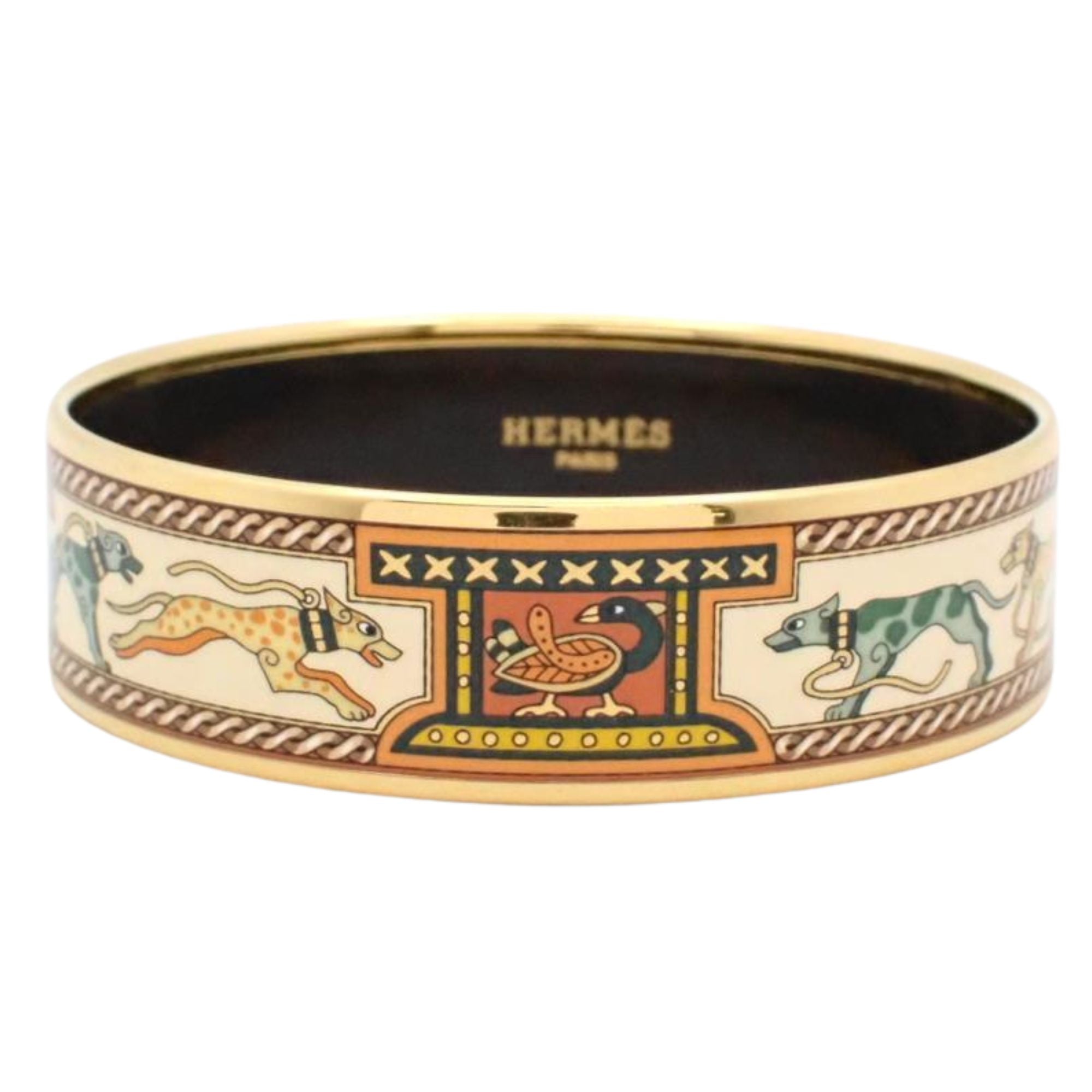 Hermès Brazalete Esmaltado Multicolor con Motivos de Animales