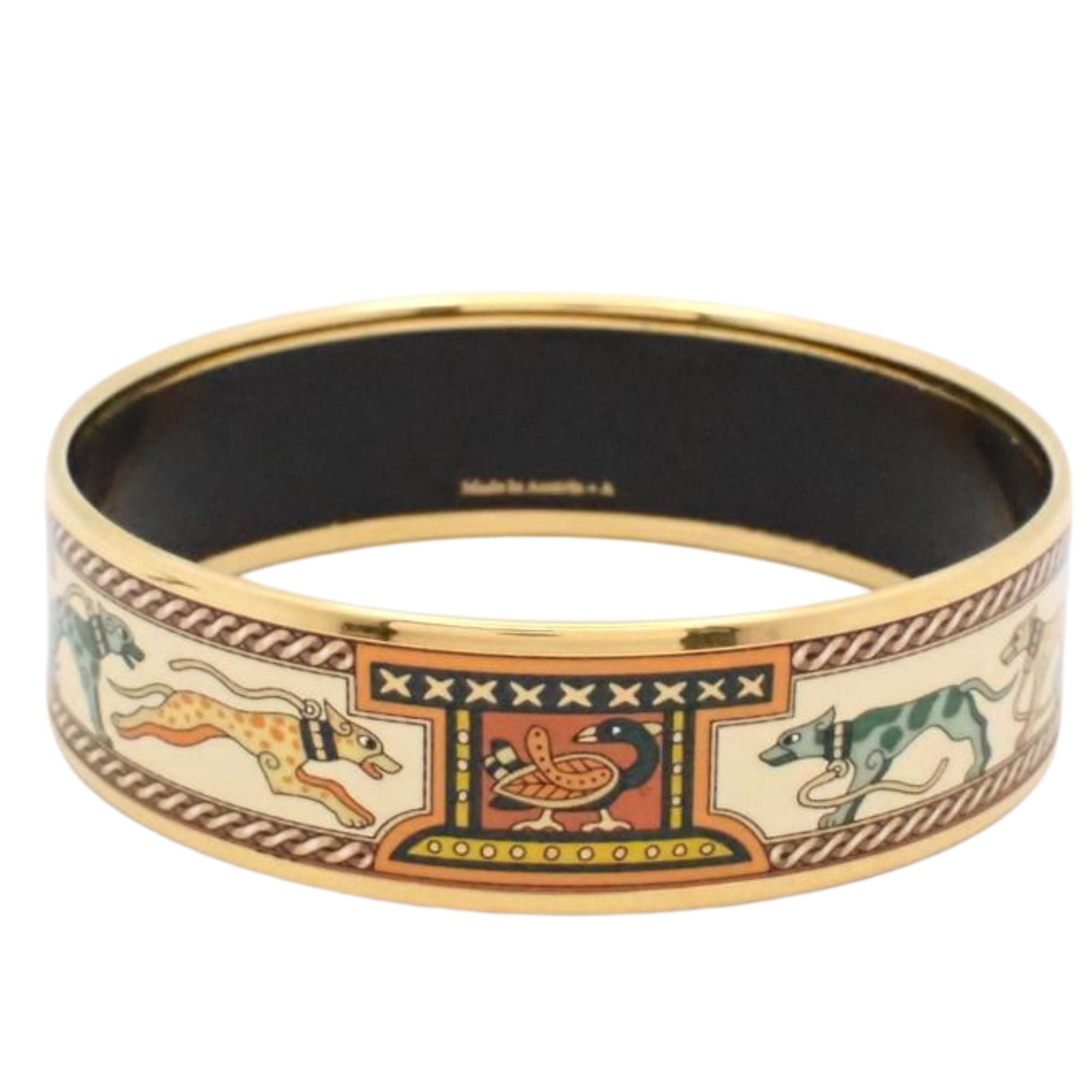 Hermès Brazalete Esmaltado Multicolor con Motivos de Animales