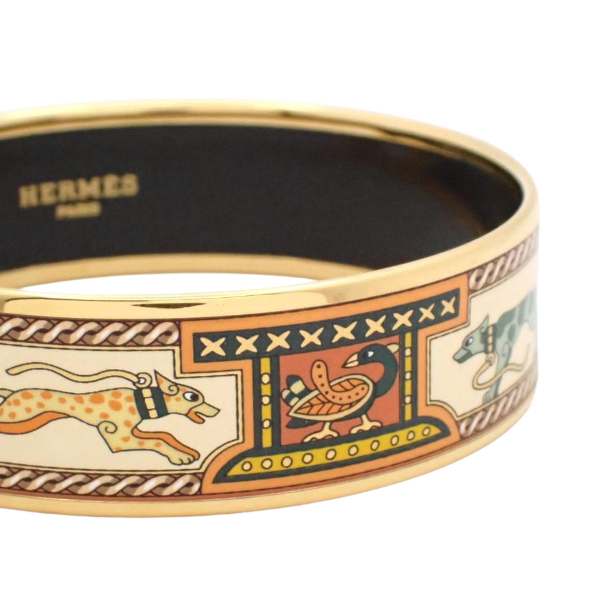 Hermès Brazalete Esmaltado Multicolor con Motivos de Animales