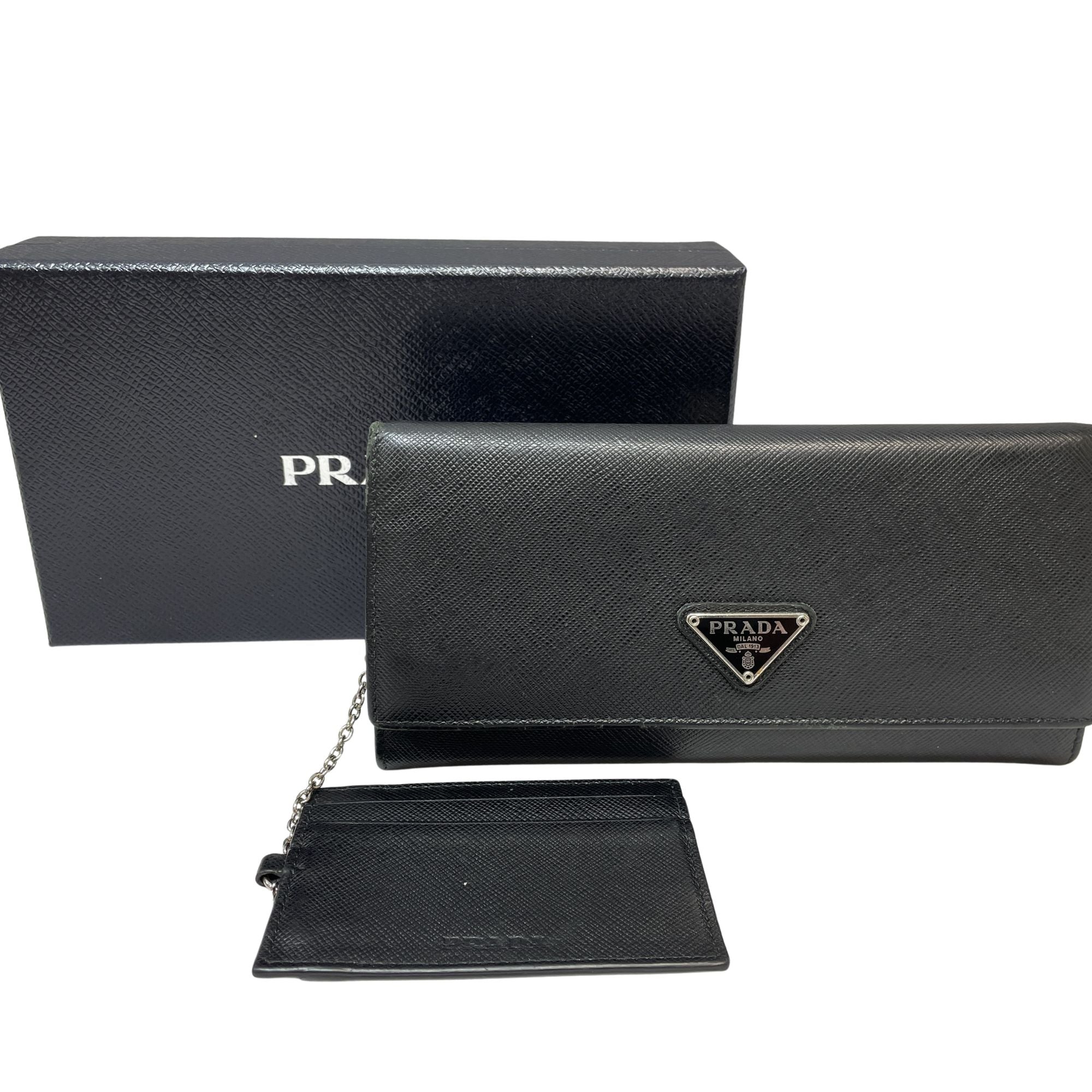 Cartera Prada Saffiano Negra con Cadena y Tarjetero
