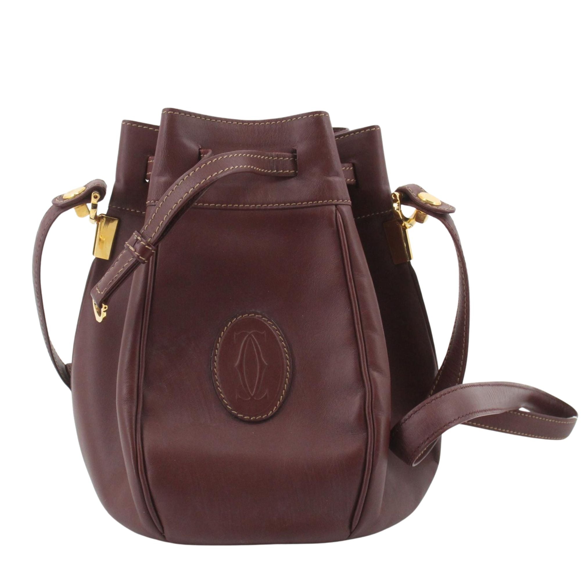 Bolso Bucket Cartier Must de Cartier Burdeos en Piel con Herrajes Dorados