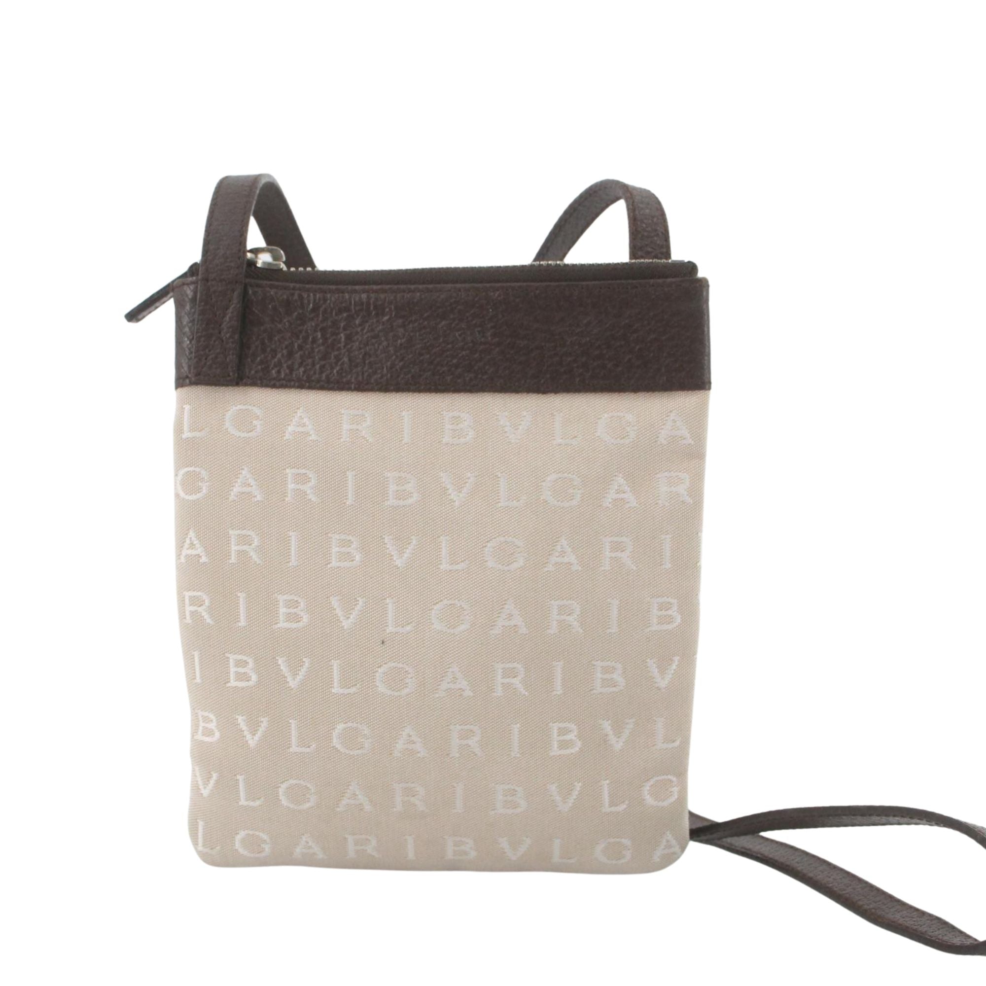 BVLGARI Logo Jacquard Mini Crossbody Bag Beige & Brown