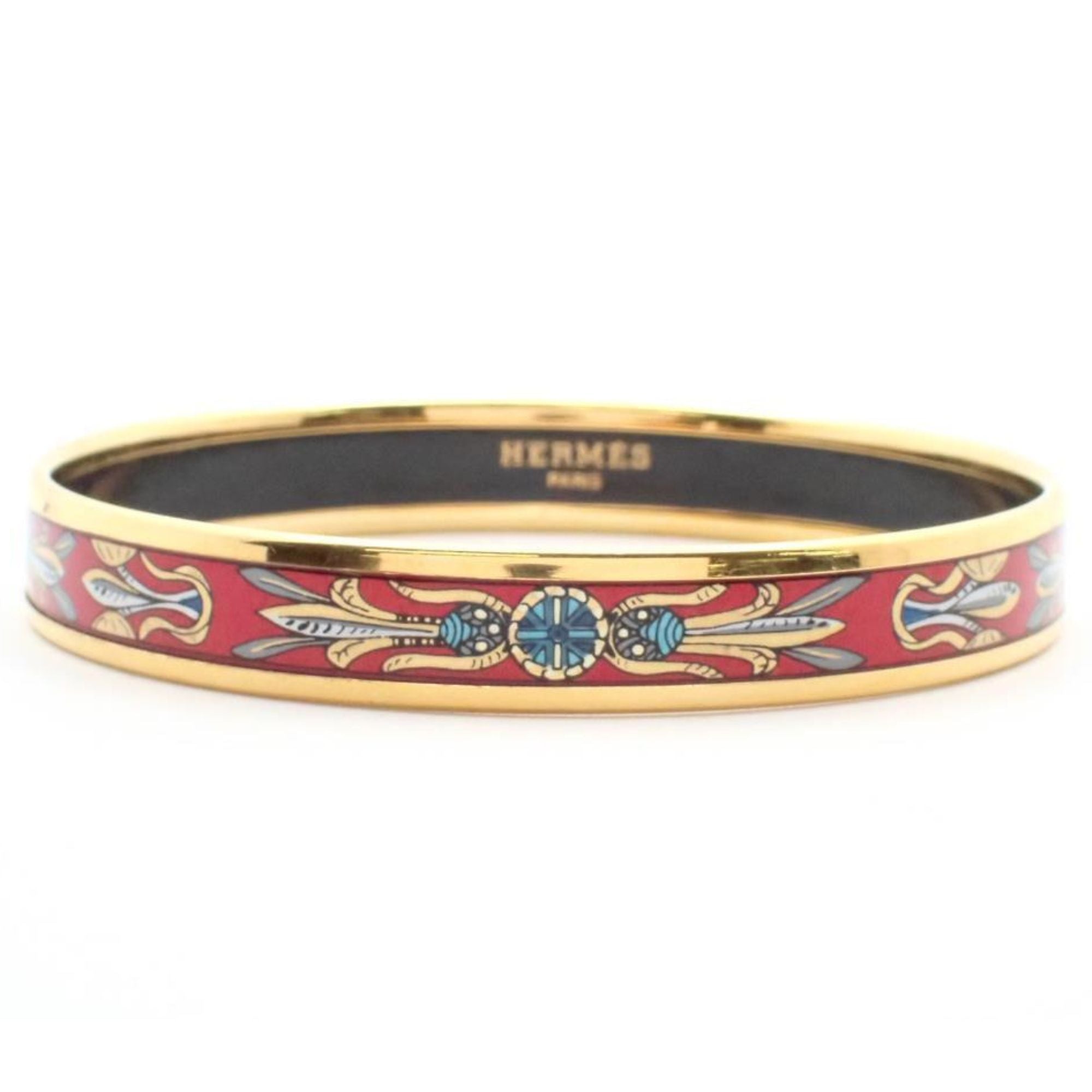 Brazalete Hermès esmaltado rojo multicolor en metal dorado con caja original
