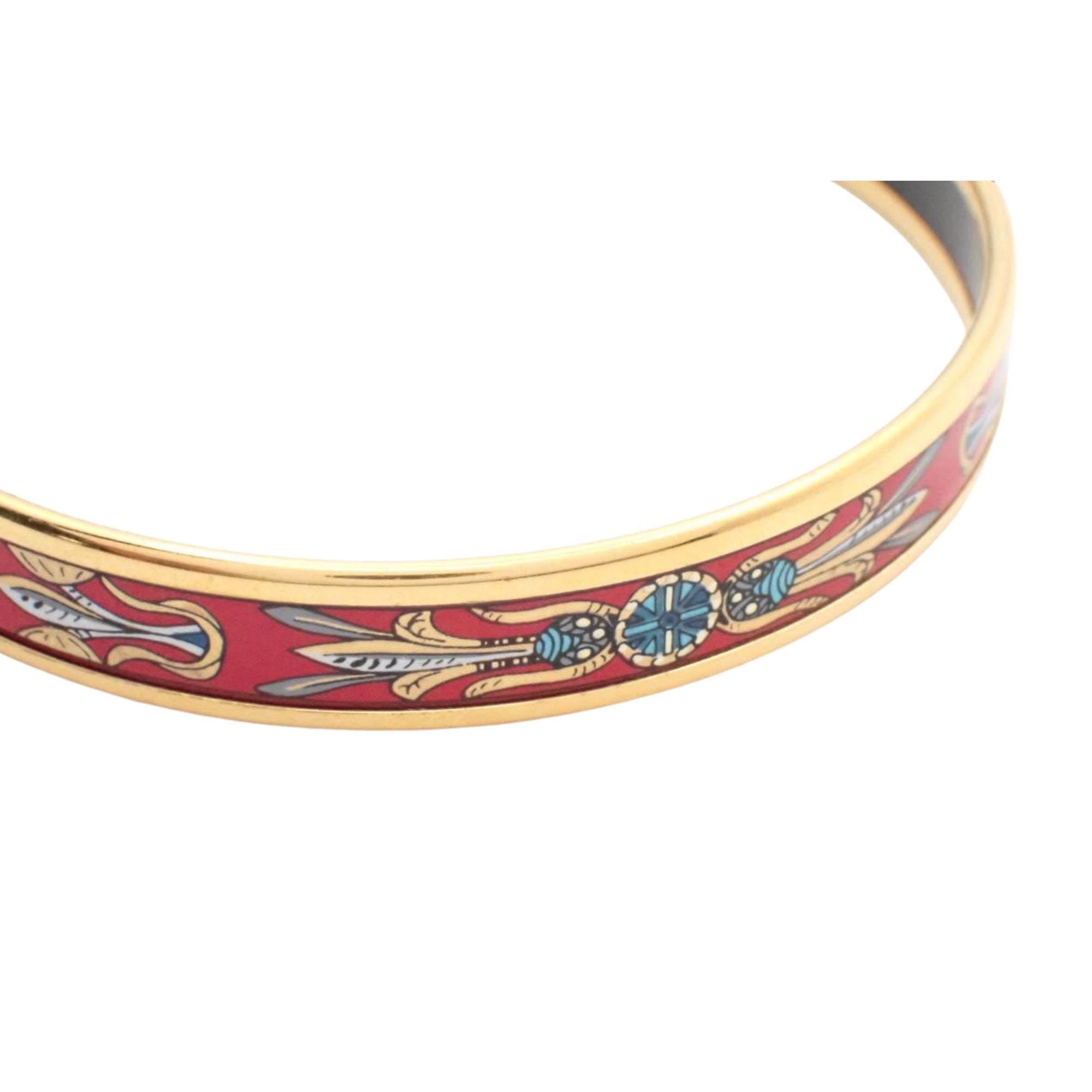 Brazalete Hermès esmaltado rojo multicolor en metal dorado con caja original