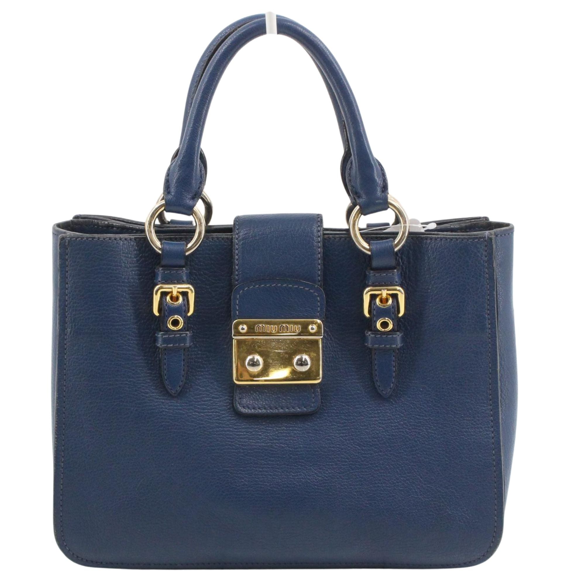 Bolso Miu Miu de piel azul con herrajes dorados