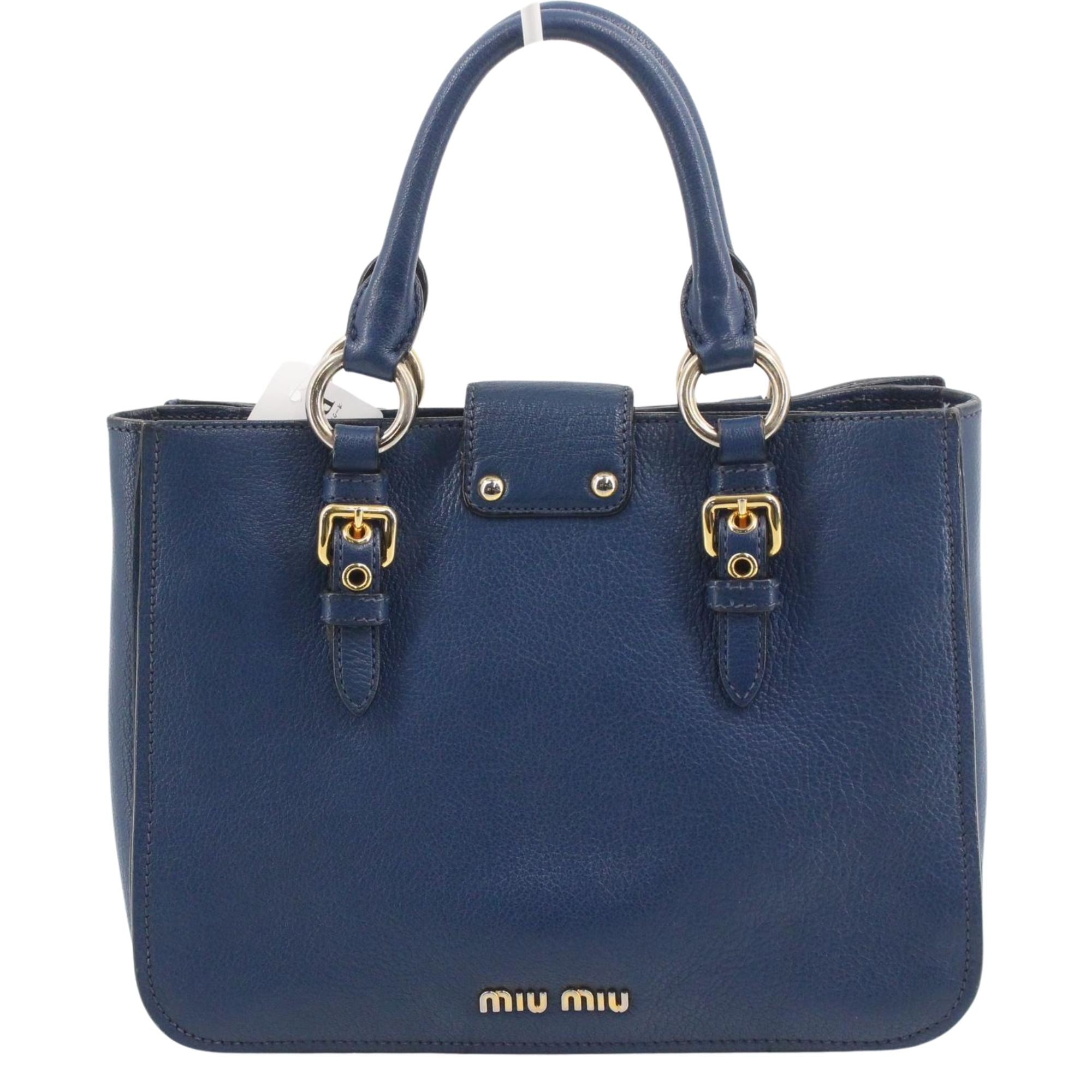 Bolso Miu Miu de piel azul con herrajes dorados